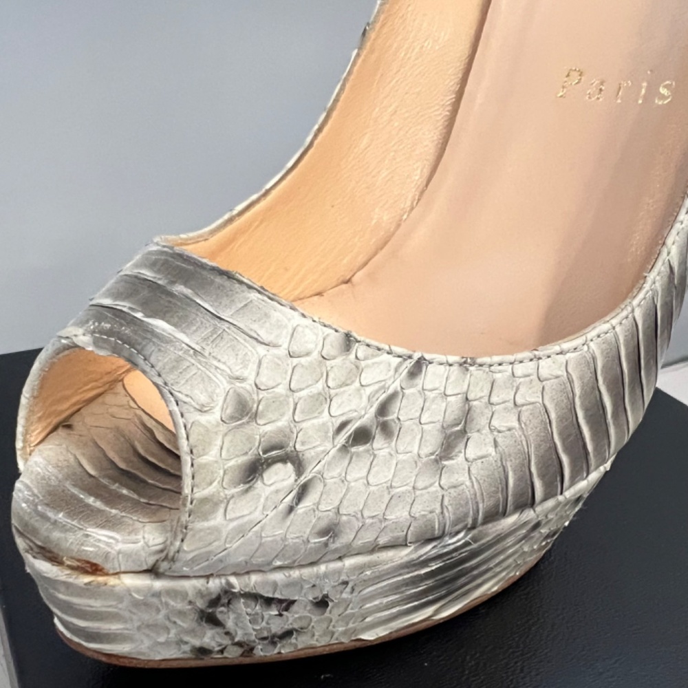 Christian Louboutin  Peep Toe Platform Pump -Grey Snakeskin - Picture 13 of 17